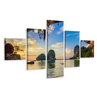 Karo-art Schilderij - Strand in Thailand, 5 luik, Premium Print