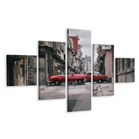 Karo-art Schilderij - Oldtimers in Havana, Cuba, 5 luik, Premium Print