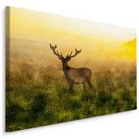 Karo-art Schilderij - Hert in de Mist, Premium Print