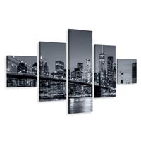 Karo-art Schilderij - Brooklyn Bridge bij Avond, 3 maten, Premium Print