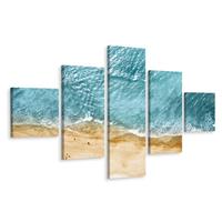 Karo-art Schilderij - Oceaan en Strand van boven, Beige en blauw, Premium Print