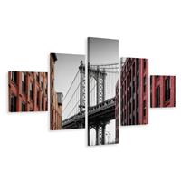 Karo-art Schilderij - Manhattan Bridge zicht vanuit Washington Street, Premium Print