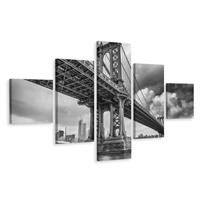 Karo-art Schilderij - Manhattan Bridge in New York City, Zwart/wit, Premium Print