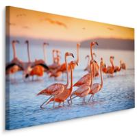 Karo-art Schilderij - Flamingo's, Roze en blauw, premium Print