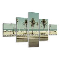 Karo-art Schilderij - Retro strand met palmbomen, 5luik, Premium print