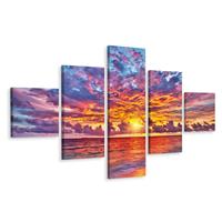 Karo-art Schilderij - Kleurrijke zonsondergang, Oceaan, 5 luik, Premium print