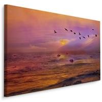 Karo-art Schilderij - Vogels over de Oceaan, zonsondergang, Premium Print