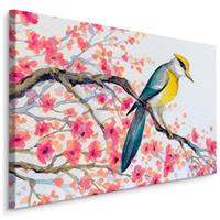 Karo-art Schilderij - Vogel in Boom, Print op Canvas, Premium Print