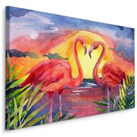Karo-art Schilderij - Flamingo's, Multikleur, Print op canvas, Premium Print