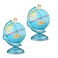 RELAXDAYS 2x Spardose Globus im Set, Sparbüchse als politische Weltkarte, mit englischer Beschriftung, Weltkugel, bunt