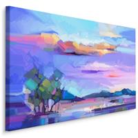 Karo-art Schilderij - Abstract landschap, Multikleur, Premium print