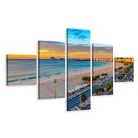 Karo-art Schilderij - Zonsopgang in Copacabana, Oceaan, 5luik, Premium print