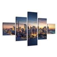 Karo-art Schilderij - Panorama New York City, NYC, 5 luik, Premium print