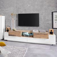 AHD AMAZING HOME DESIGN TV-Schrank 200cm offenes Fach mit 3 Türen in Weiß und Holz New Coro Low L