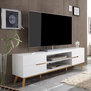 LOMADOX TV Lowboard weiß matt lackiert CERVERA-05 mit Massivholz in Asteiche furniert geölt, B/H/T: ca. 169/56/40 cm