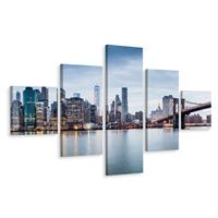 Karo-art Schilderij - Panorama New York City Skyline, NYC, 5 luik, Premium print