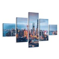 Karo-art Schilderij - Shanghai panorama, 5 luik, Premium print