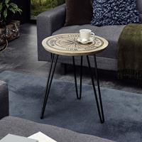 Mca Furniture Beistelltisch Nevis, Tisch in Massivholz Akazie Natur lackiert mit Kompassmotiv