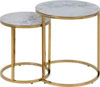 Leonique Beistelltisch Alina, (2 St.), Tischsatz, 2 Tische Ø45/H50 und Ø35/H42cm, Glasplatte in Marmoroptik und Gold Chrom Gestell