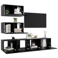 vidaXL Kleiderschrank 4-tlg TV-Schrank-Set Schwarz Spanplatte