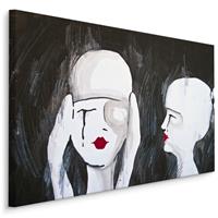 Karo-art Schilderij - Abstract portret van twee Vrouwen, zwart, wit, rood