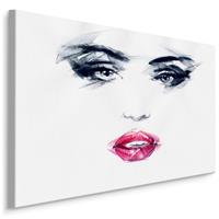 Karo-art Schilderij - Rode Lippen, Portret van een Vrouw, Premium print