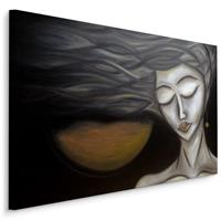 Karo-art Schilderij - Lange haren, Vrouw Abstract, Premium Print