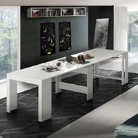AHD AMAZING HOME DESIGN Ausziehbarer weiß glänzender Esstisch 90-300x51cm Designkonsole Pratika White