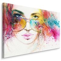 Karo-art Schilderij - Vrouw met Zonnebril, Multikleur, Premium Print op Canvas