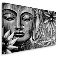 Karo-art Schilderij - Boeddha en Meditatie, zwart/wit, Premium Print