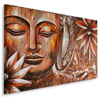 Karo-art Schilderij - Boeddha met Bloemen, Spiritueel, Premium Print