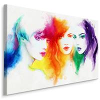 Karo-art Schilderij - Kleurrijk Portret van drie Vrouwen, Multikleur, Premium Print