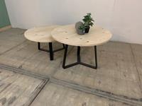 Het Steigerhouthuis Steigerhouten Salontafel Industrieel Rond Set - 110 x 45/35 cm