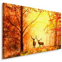 Karo-art Schilderij - Herten in een Herfstbos, 5 maten, Premium Print