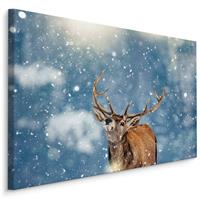 Karo-art Schilderij - Hert in de Sneeuw, 5 maten, Premium Print