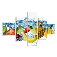 Karo-art Schilderij - Verst fruit in water, 5luik, Premium print