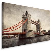 Karo-art Schilderij - Tower Bridge, Londen, In sepia en rood, Premium Print