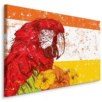 Karo-art Schilderij - Ara Papegaai met Bloemen, Premium Print