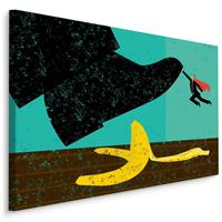Karo-art Schilderij - Bananenschil en Superhero, Cartoon, Premium Print op Canvas