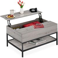 RELAXDAYS Couchtisch aufklappbar, mit Ablage, Wohnzimmertisch mit Stauraum, Holzoptik, HBT: 45,5x90x60 cm, grau/schwarz