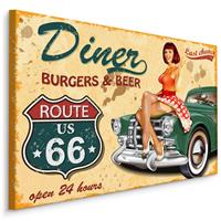 Karo-art Schilderij - Route66, Diner, Burger & Beer, Premium Print