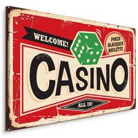 Karo-art Schilderij - Welcome, Casino, Reclame Bord, Premium Print op Canvas