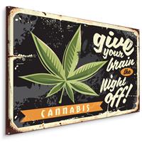 Karo-art Schilderij - Cannabis blad en retro belettering, Premium Print