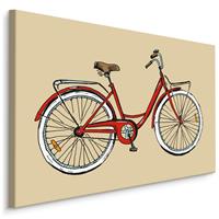 Karo-art Schilderij - Rode Fiets op Gele Achtergrond, Premium Print