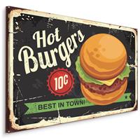 Karo-art Schilderij - Hot Burgers, Best in Town, Premium Print op Canvas