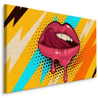 Karo-art Schilderij - Rode lippen op een gekleurde Achtergrond, Popart, premium print