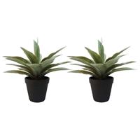 Set Van 2x Stuks Kunstplanten Agave Grijs/groen In Zwarte Pot 19 Cm - Kunstplanten