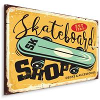 Karo-art Schilderij - Skateboard Shop, Reclamebord, Premium Print, Geel, Groen