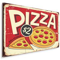 Karo-art Schilderij - Pizza, reclamebord, Premium Print, Rood