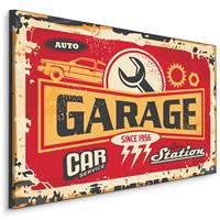 Karo-art Schilderij - Garage, Reclamebord, Premium Print op Canvas